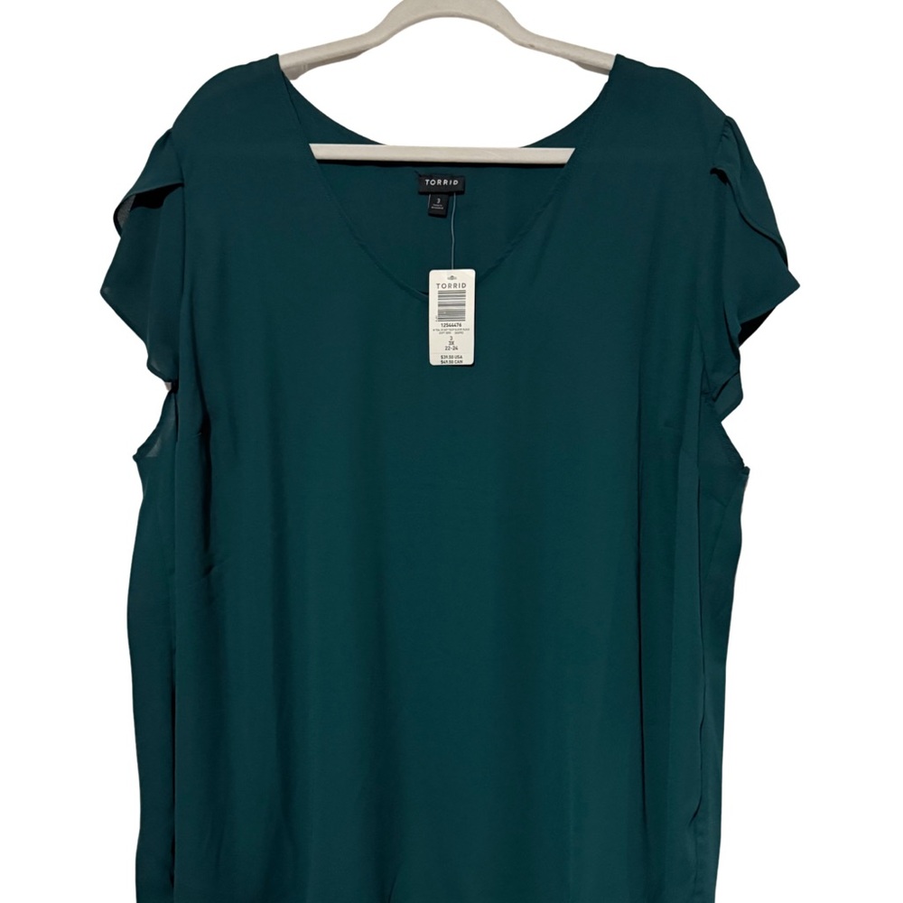 torrid Teal V-Neck Ruffle Sleeve Blouse
